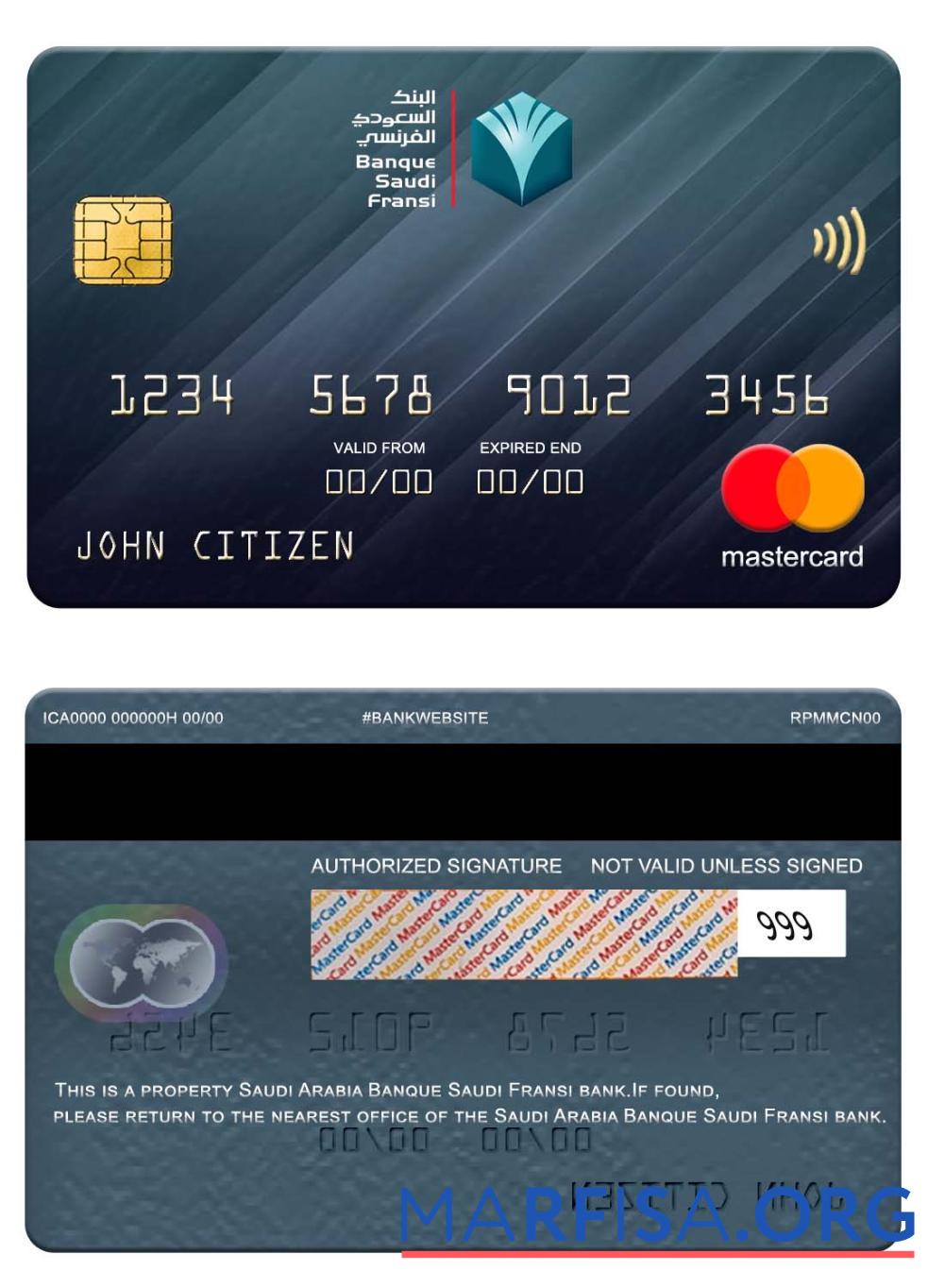 Blank Saudi Arabia Banque Saudi Fransi bank mastercard template